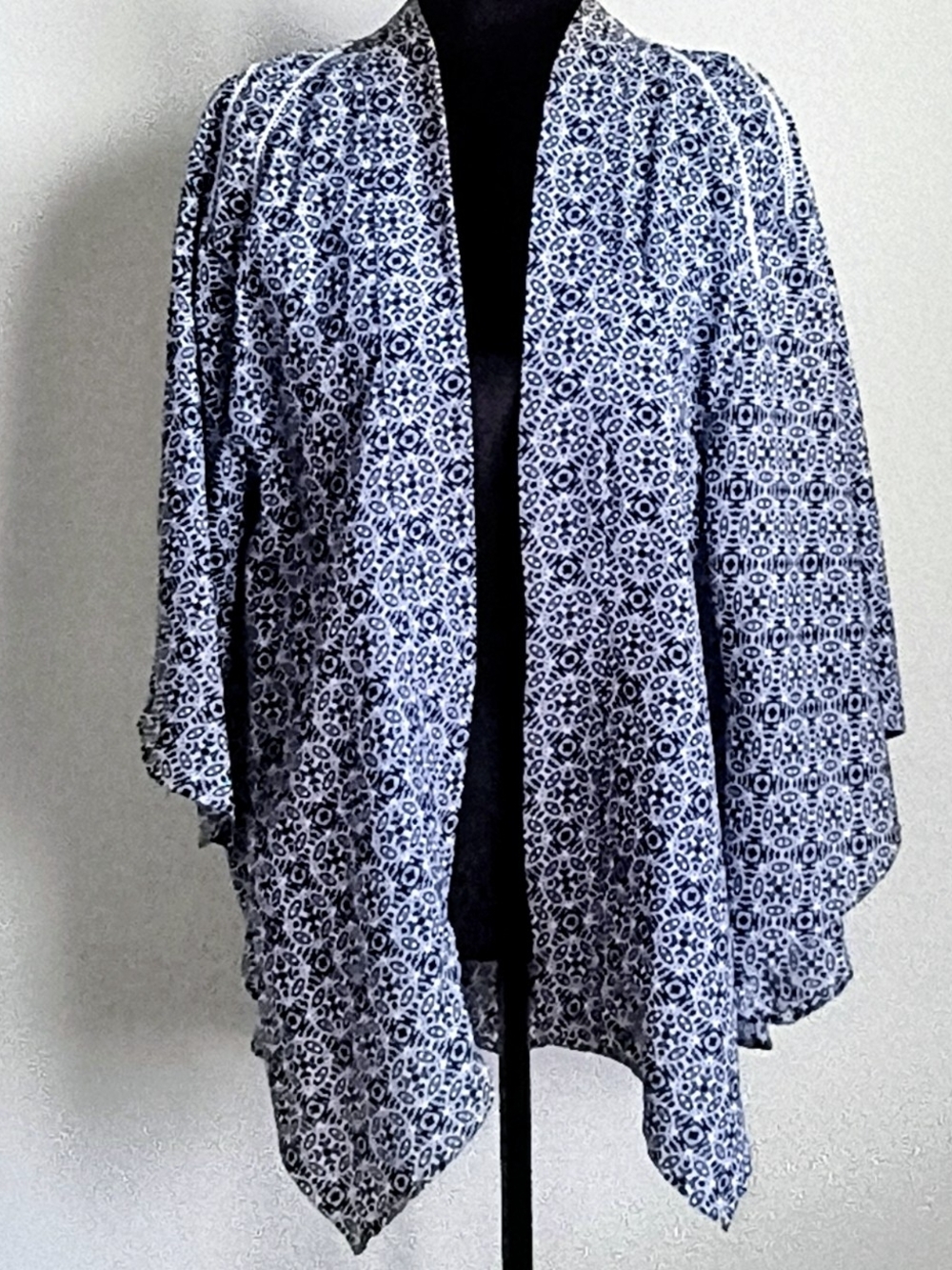 Blue Printed Open-Front Women's Kimono